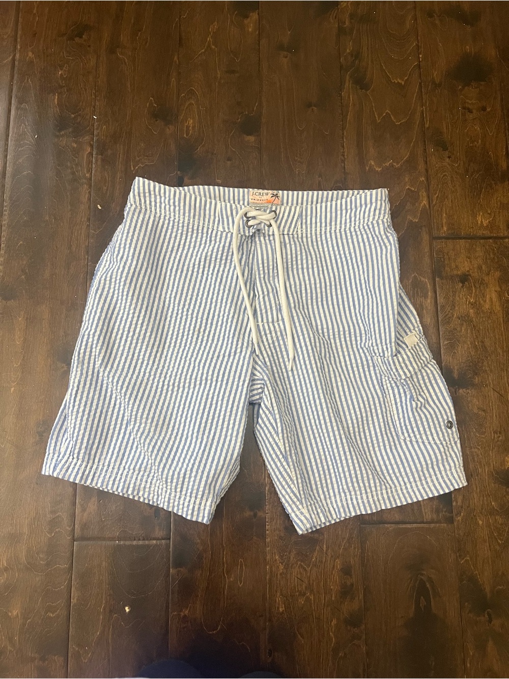 J. Crew Light Blue & White Seersucker Swim Trunks